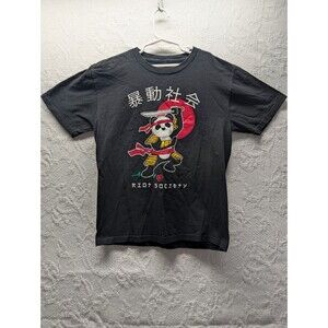 Riot Society Black Graphic T-Shirt Medium Panda Samurai Rose Rising Sun Japanese